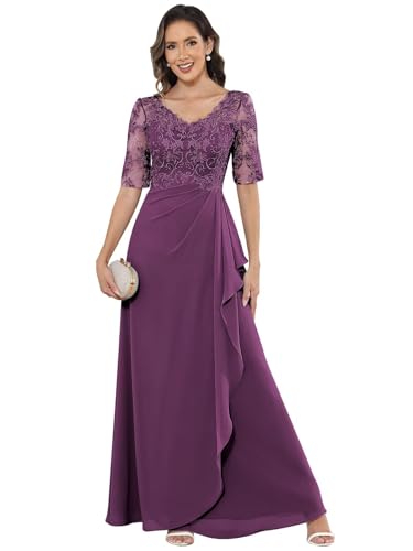 Lace Mother of The Bride Dresses for Wedding Long A Line Half Sleeves Formal Evening Dress
