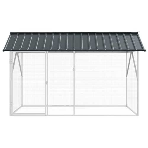 QUAHEAS Vogelkäfig Anthrazit aus verzinktem Stahl 227 x 112 x 141 cm großer Außen Voliere mit Gitter, Sitzstange, Napf und Spielplatz für Papagei, Wellensittich, Kanarienvogel, Nymphensittic-2