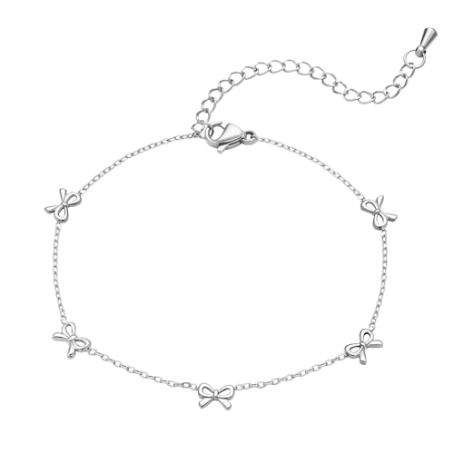 Dainty Bow Charm Bracelet for Women (Silver)