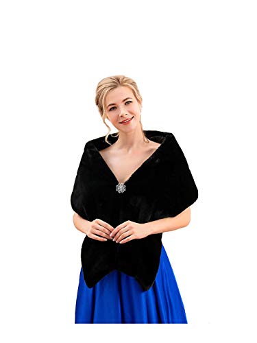 Bounzhi Women 's Wedding Faux Fur Shawl Wraps Bridal Wedding Scarf Stoles Faux Fur with brooch for Bride and Bridesmaids