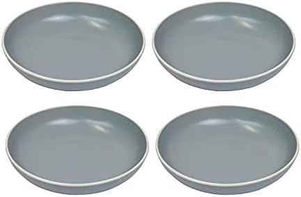 YöL Set of 4 Large Pasta Bowl Dishes Dessert Noodles Soup Plate Stoneware Grey Tableware