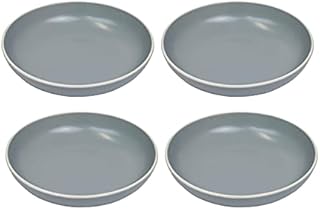 YöL Set of 4 Large Pasta Bowl Dishes Dessert Noodles Soup Plate Stoneware Grey Tableware