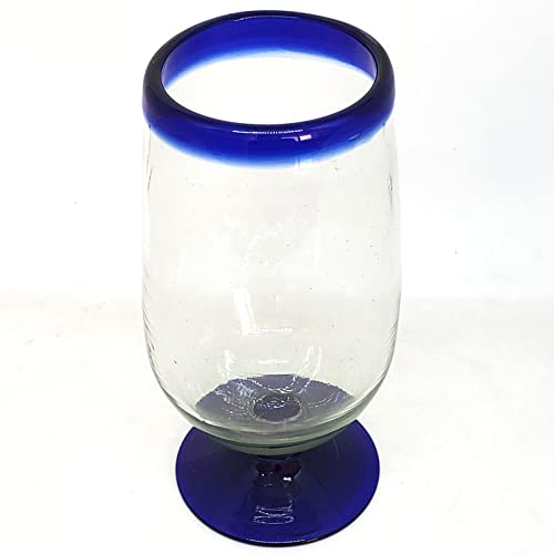 Mexhandcraft Cobalt Blue Rim 17 Oz Tall Water Goblets (Set Of 6), Recycled Glass, Lead-Free, Toxin-Free (17 Tall Water Goblet) #TOP5