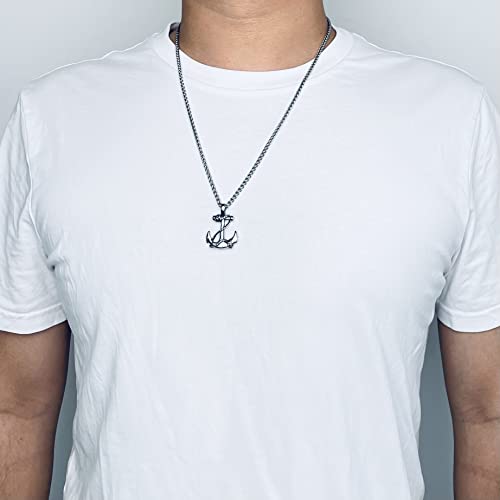 Moo&Lee Mens Stainless Steel Nautical Anchor Necklace Vintage Navy Mooring Rope Anchor Pendant With 24 Inches Link Chain #TOP3