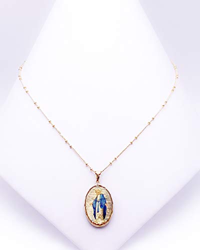 LESLIE BOULES Virgen La Milagrosa Pendant Necklace 18K Gold Plated Chain 18 Inches Length3