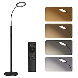 Lampadaire sur Pied Salon, SUNMORY Lampadaire LED 12W, 4 Températures de Couleur, Gradation en Continu, Télécommande et Commande Tactile,col flexible,Minuterie 1H,Lampe sur pied pour Salon,Chambre,Noi