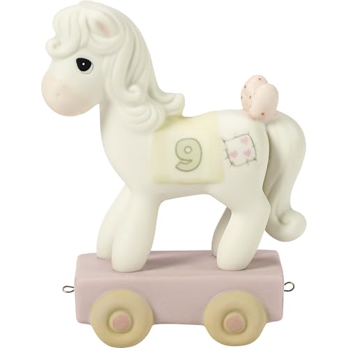 Precious Moments Divine Ninth Birthday Pony Figurine - Part of Collectible Birthday Train Series, Ideal Gift for 9-Year-Olds, Bisque Porcelain, 142029