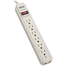 Tripp Lite 6 Outlet Surge Protector Power Strip, 4ft Cord, Tel/Fax/Modem Protection, RJ11, $20,000 INSURANCE TLP604TEL, Gray