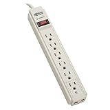 Tripp Lite 6 Outlet Surge Protector Power Strip, 4ft Cord, Tel/Fax/Modem Protection, RJ11, $20,000 INSURANCE (TLP604TEL), Gray