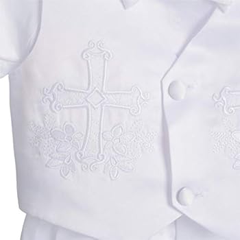 Lito Angels Baby Jongens Doopsel Doop Wit Satijn Pak Kleding Doopkleding Doopkostuum Set met Kap Maat 92 (Leeftijd 18-24 maanden) Lange Mouw, A