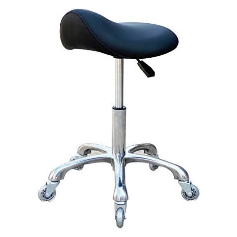 FRNIAMC Professional Saddle Stool with Wheels Ergonomic Swivel Rolling Height Adjustable for Clinic Dentist Beauty Salon Tattoo Home Office (Black) Cover