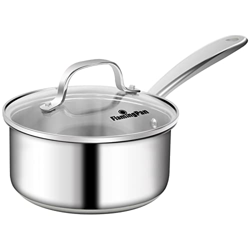 Flamingpan 1.5Qt Stainless Steel Saucepan With Glass Lid, Perfect For Cooking Soups, Sauces, Durable, Rust-Resistant, And Easy To Clean #TOP30