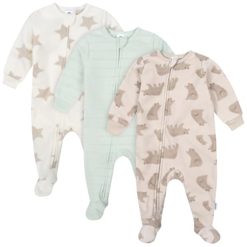 Image of Gerber Baby Boys & Girls 3-Pack Fleece Footed Pajamas