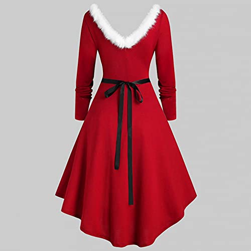 LOPILY-Weihnachtskleid-Damen-mit-Pluesch-Kragen-Elegant-Abendkleider-Weihnachtskostueme-Damen-fuer-Weihnachtsfeier-Swing-Plisseekleid-Knielang-A-Linie-Cocktailkleid-fuer-Silvester-Karneval