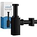 Produktbild kör4u Siphon 1 1/4 Zoll x 32mm, Eckig, Schwarz Matt, eckige Rosette  Inklusive Dichtungen, Tassengeruchsverschluss & Röhrengeruchsverschluss für Waschbecken