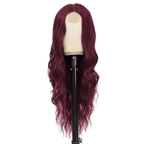 PORSMEER Long Red Wavy Wigs for Women Burgundy Red Wig Middle Part Natural Synthetic Hair Wig Heat Resistant for Fancy Dress/Cosplay/Party Daily Use 26 Inch - Image 2