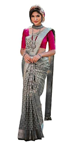 Damen Baumwolle Seide bedruckt Modern Sari, grau, Auftrennen Bluse Cover