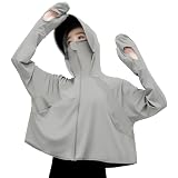 [JOMA-E Shop] UV カット パーカー アイスシルク オーバーウェア ラッシュガード レディース 水着 接触冷感 涼しい UVカット 日焼け止め 指先まで 360度紫外線対策 夏 薄手 ラッシュパーカー 日焼け対策 ジャケット 自転車用 通勤通学 プール ランニング (グレー)