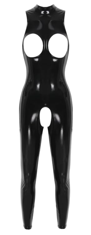 エナメル キャットスーツ【黒 ブラック】レオタード セクシー ボンテージスーツ オープンクロッチ コスプレ ピタピタ ピチピチ 露出 コスプレ ボンテージ SM 3861 [並行輸入品]