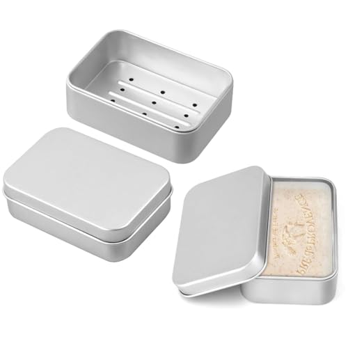 Bangbobi Scatola Portasapone In Alluminio - Set Di 3 Scatole Portasapone Con Vassoio Salvagoccia, Perfetto Per I Viaggi, Scatola Portasapone, Scatola 