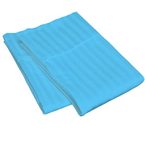 Image of Cotton Luxurious Striped 2 Piece Sateen Pillow Cover Set, King Size 20 Inch x 36 Inch-Turquoise Blue