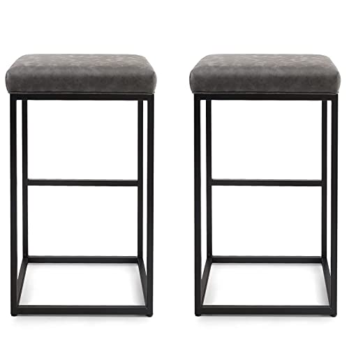 Phi Villa Bar Stools Set Of 2 Counter Height,30 Inches Leather Counter Stools Without Back For Kitchen Island,Dining Room And Living Room,Modern Designed Bar Stools Decorates Every Room,Grey,2 Pack #TOP7