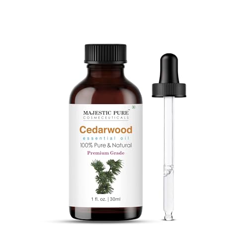 Majestic Pure Essential Oil with Glass Dropper - 100% Pure and Natural - Essential Oils for Diffuser Aromatherapy Soap and Candle Making Cedarwood Essential Oil Cedarwood Oil 1 Fl Oz