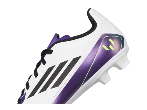 adidas Tênis infantil unissex F50 Club Messi flexível, Branco/preto/roxo unidade, 4 Big Kid
