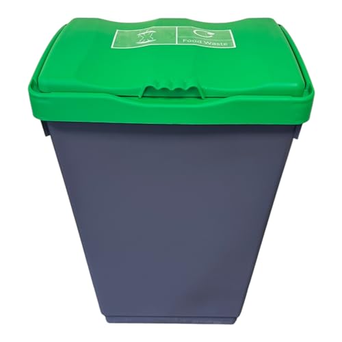 Chabrias Ltd 50 Litre Recycling Waste Bin With Green Swing Lid & Food Waste Logo Included