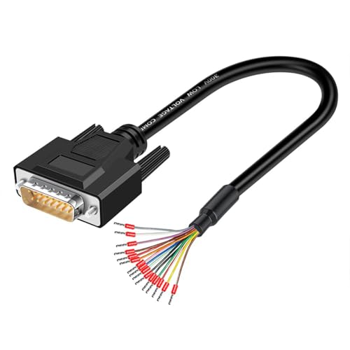 Harissess 1 peça DB15 macho macho sem soldadura com cabo de substituição de 5 pés 26 AWG, capa de plástico RS232 D-SUB série de 15 pinos conector Breakout Board