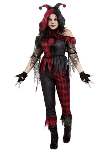 Fun Costumes Womens Jinxed Jester Clown Costume Premium Top Pants & Headband Outfit - Large - Black