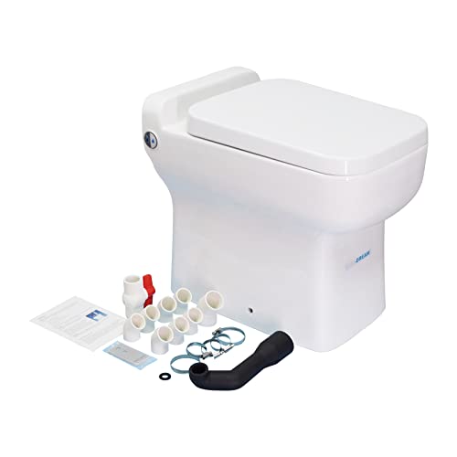 One-Piece Remote Control Macerating Toilet For Small Space,Dual-Flush Electric Upflush Toilet Built In 600Watt 4/5Hp Macerator Pump For Basement Toilet System, Connect The Sink #TOP4