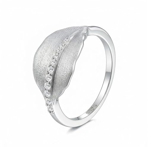 Bague moissanite argent 925 empilable anneau feuille bananier brossée unisexe