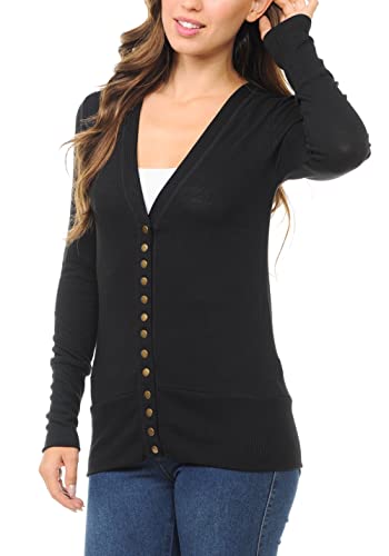 Clothingave. Women's Soft Lightweight Snap Button Cardigan Sweater Ribbed Cuffs And Hem S-3X Large Black #TOP3