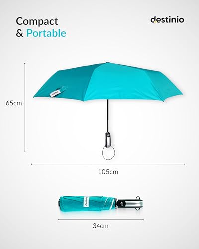 Image of Destinio Umbrella for Man - Large Size, Fully Automatic, Windproof Fibreglass Ribs, UPF 50+ Sun Protection, Premium 210T Pongee, Foldable Travel Umbrella for Rain for Men and Women - 3 fold Compact Easy to Carry (Auto open auto close)