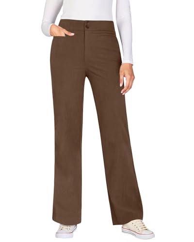 GRAPENT Corduroy Wide Leg Pants Woman High Waisted Trendy Fall Work Casual Elastic Waist Duo Button Welt Pocket Trousers