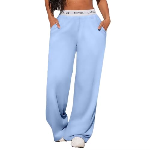 Girls and Womens High Waisted Wide Leg Sweatpants Casual Baggy Joggers for LoungeBlueM