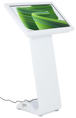 Displays2go 32\" Interactive Touch Screen Kiosk â€“ White Floor Standing Digital Signage, Android 11, PCAP Display (DK032TLW)
