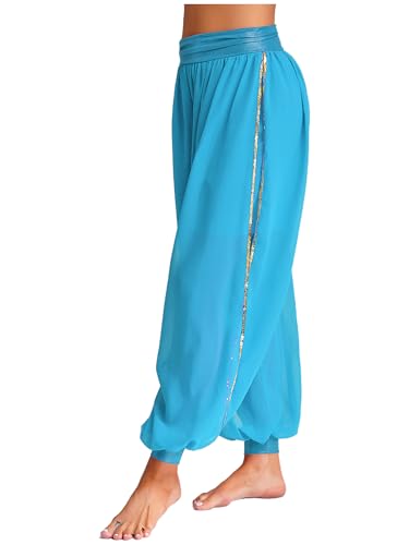 CHICTRY Women Belly Dance Costume Harem Pants Side Split Yoga Pants Indian Arabic Bloomer Trousers Light Blue One Size