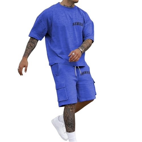 Ensemble homme été confortable et lavable en machine ensemble bleu imprimé