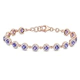 AZURFA Pulsera de tenis con piedra natal de diciembre para mujer con tanzanita y circonita cúbica, plata de ley 925, chapada en oro rosa y oro amarillo, 8, Gema, Tanzanita Circonita cúbica