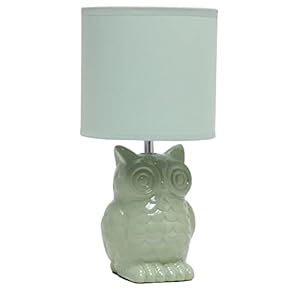 Simple Designs LT1136-SGE 12.8″ Tall Contemporary Ceramic Owl Bedside Table Desk Lamp w Matching Fabric Shade for Decor, Bedroom, Nightstand, Living Room, Entryway, Kids’ Room, Nursery, Sage Green