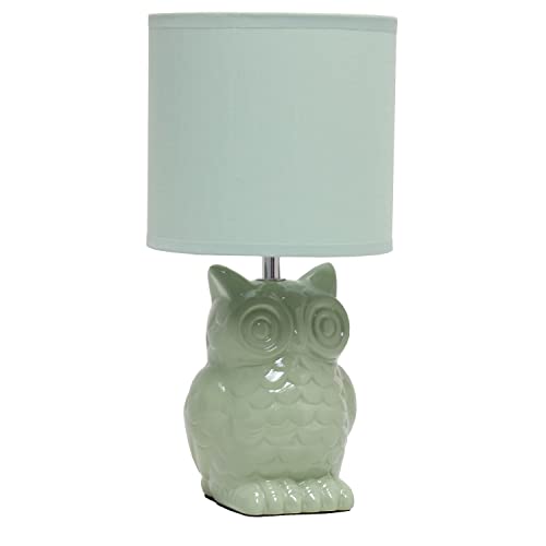 Simple Designs LT1136-SGE 12.8″ Tall Contemporary Ceramic Owl Bedside Table Desk Lamp w Matching Fabric Shade for Decor, Bedroom, Nightstand, Living Room, Entryway, Kids’ Room, Nursery, Sage Green