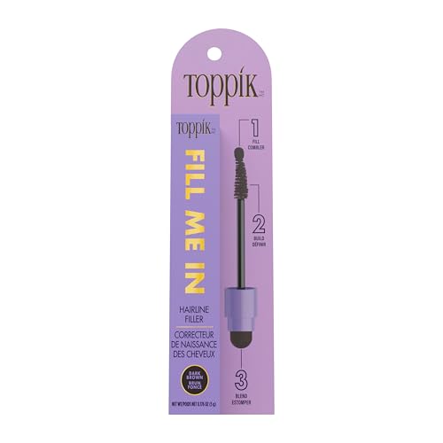 Toppik Fill Me In Hairline Filler, Hair Color Root Touchup, Hair Fibers Wand, Fills In Thinning Hairline, Hair Styling Product, 0.176 oz (5 g) Medium Brow