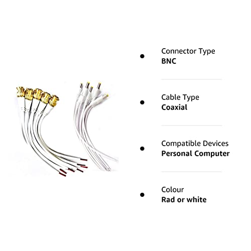 Image of ATEVON CCTV BNC & DC Power Cable Combo Kit - 10 BNC Male Connectors with 18CM Copper Wire + 10 2.1mm DC Pigtail Plugs for Surveillance Camera Installation