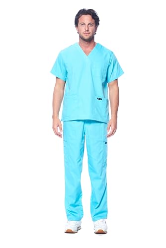 Image of Dagacci Scrubs for Men Set - V-Neck Scrub Top and Cargo Pants - 8 Pockets Men Scrubs Set