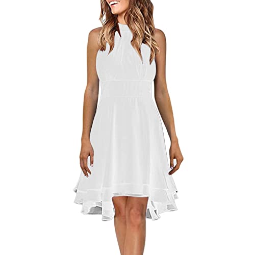 Generisch Vestido de noche elegante para invitados de boda, vestido festivo para mujer, vestido de confirmación, vestido de dama de honor, vestido de cóctel, vestido de gasa, Blanco, S