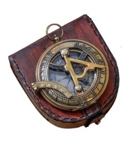 Antique Nautical Brass Sundial Compass, Sundial Clock, Sun Clock,Ship Replica Watch Sun Clock with Leather Case -Compass for Outdoor Hiking, Camping,Travelling Export