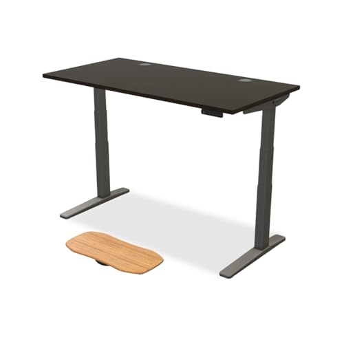 Image of UPLIFTDESK Black Bamboo (60 x 30 inch) Standing Desk 2-Leg V3 Adjustable Stand Up C-Frame (Indus.), Advanced Keypad, Wire Grommets, Wire Tray, Rocker Board