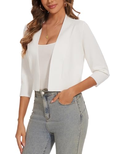 Image of Women 3 /4 Sleeve Cropped Cardigan Lightweight Casual Open Front Bolero Shrug Sweaters